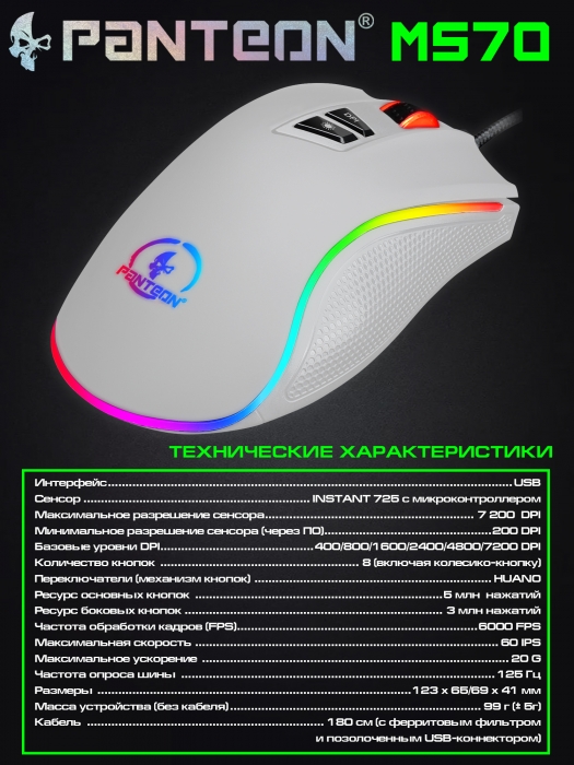 Игровая  программируемая мышь-ТРАНСФОРМЕР со сменным крылом и подсветкой RGB CHROMA LIGHT PANTEON MS7012