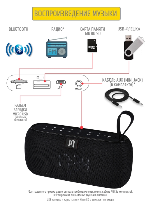Портативная Bluetooth колонка PBS-90 со встроенными часами и будильником4